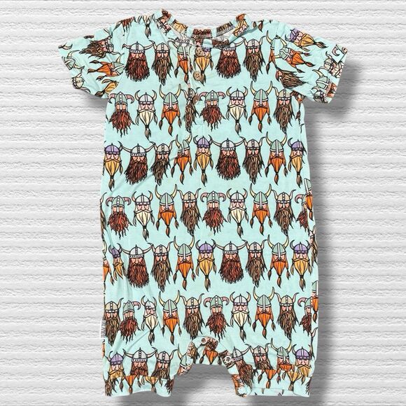 Dreamiere Bamboo Short Sleeve Romper 2/3T Viking Print Bearded Helmets *Play* - Picture 1 of 9